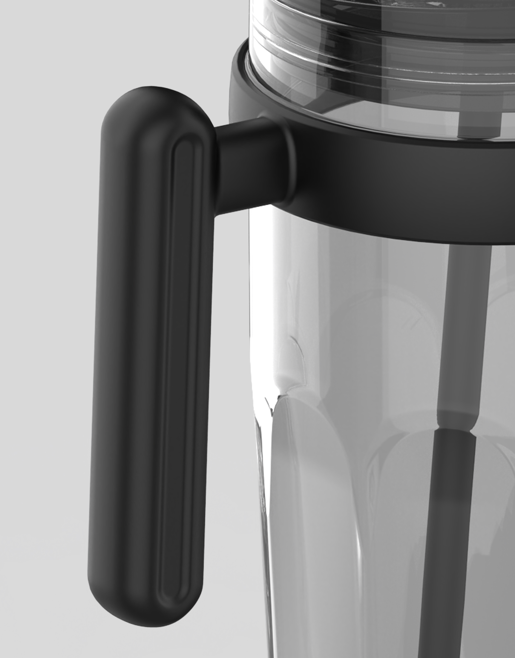 Black tumbler handle close-up